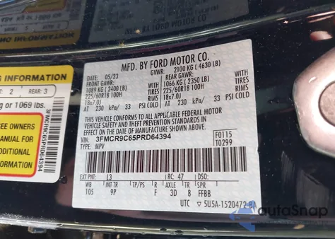 2023 Ford Bronco Sport Outer Banks z USA, uszkodzony, nr VIN 3FMCR9C65PRD64394